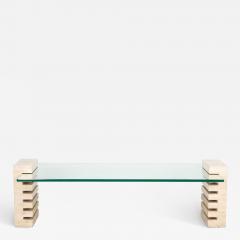 Mid Century Italian Travertine and Glass Adjustable Coffee Table - 4229956