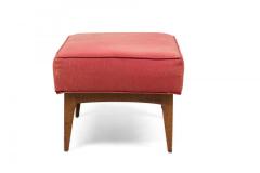 Mid Century Italian Walnut Red Upholstered Ottoman - 4660933