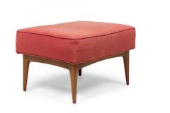 Mid Century Italian Walnut Red Upholstered Ottoman - 4660934