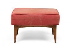 Mid Century Italian Walnut Red Upholstered Ottoman - 4660935