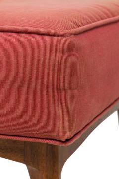 Mid Century Italian Walnut Red Upholstered Ottoman - 4660939
