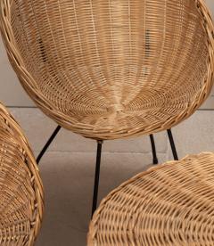 Mid Century Italian Wicker Salon Set Four Lounge Chairs and Circular Table - 4596426