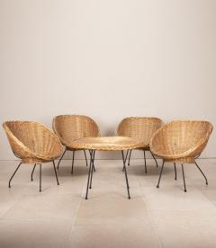 Mid Century Italian Wicker Salon Set Four Lounge Chairs and Circular Table - 4596454