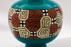 Mid Century Japanese Cloisonn Enamel Vase Attributed to Sato with Geometric - 4556767