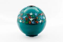 Mid Century Japanese Cloisonn Enamel Vase by Sato with Origami Crane Motif - 4556749
