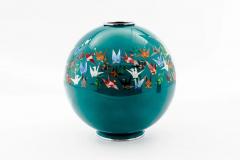 Mid Century Japanese Cloisonn Enamel Vase by Sato with Origami Crane Motif - 4556750