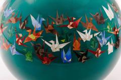 Mid Century Japanese Cloisonn Enamel Vase by Sato with Origami Crane Motif - 4556754