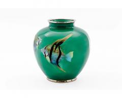Mid Century Japanese Cloisonn Enamel Vase with Tropical Fish Attributed to Sato - 4552910