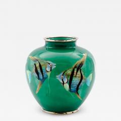 Mid Century Japanese Cloisonn Enamel Vase with Tropical Fish Attributed to Sato - 4553095