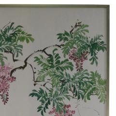 Mid Century Koi Fish And Tree Painted Silk Panel - 3174613