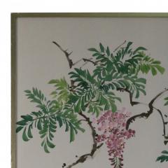 Mid Century Koi Fish And Tree Painted Silk Panel - 3174614