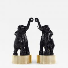 Mid Century Large Brass Base Elephant Sculptures Pair - 3699246