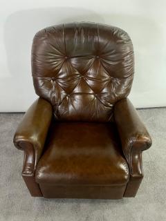Mid Century Lazy Boy Brown Leather Tufted Reclining Club Chair - 3186153
