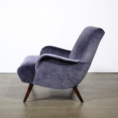 Mid Century Lounge Chair Ottoman in Aubergine Velvet Tapered Walnut Supports - 4566351