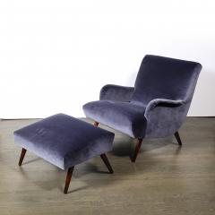 Mid Century Lounge Chair Ottoman in Aubergine Velvet Tapered Walnut Supports - 4566375