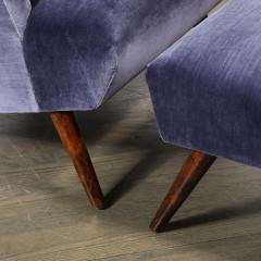 Mid Century Lounge Chair Ottoman in Aubergine Velvet Tapered Walnut Supports - 4566386