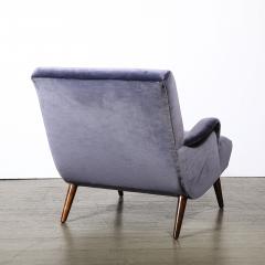 Mid Century Lounge Chair Ottoman in Aubergine Velvet Tapered Walnut Supports - 4566392