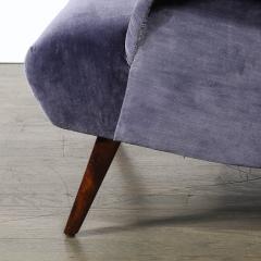 Mid Century Lounge Chair Ottoman in Aubergine Velvet Tapered Walnut Supports - 4566412