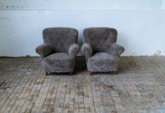 Mid Century Lounge Chairs in Grey Black Sheepskin Sweden 1940s - 2491929