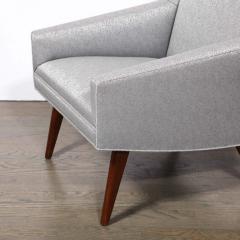 Mid Century Lounge Chairs in Holly Hunt Fabric Tapered Hand Rubbed Walnut Legs - 3197963