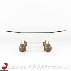 Mid Century Lucite and Brass Tusk Coffee Table - 3693996