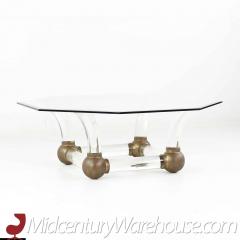 Mid Century Lucite and Brass Tusk Coffee Table - 3693997