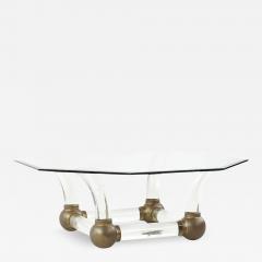 Mid Century Lucite and Brass Tusk Coffee Table - 3742813