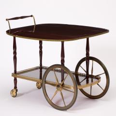 Mid Century Mahogany Wood Brass German Serving Bar Cart Tea Trolley 1960s - 4462423