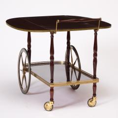 Mid Century Mahogany Wood Brass German Serving Bar Cart Tea Trolley 1960s - 4462427