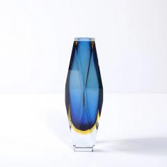 Mid Century Mandruzzato Faceted Murano Glass Vase in Citrine and Smoked Cerulean - 4465541