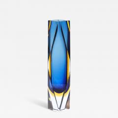 Mid Century Mandruzzato Faceted Murano Glass Vase in Citrine and Smoked Cerulean - 4465929