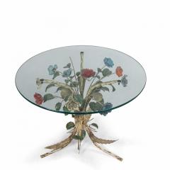 Mid Century Metal Floral Base Round Coffee Table - 1379540