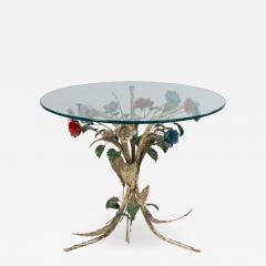 Mid Century Metal Floral Base Round Coffee Table - 1389932
