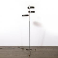Mid Century Minimal Polished Brass Glass Black Enamel Three Disc Floor Lamp - 4304190