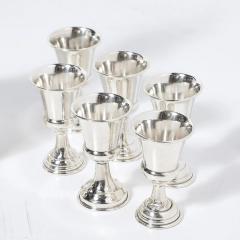 Mid Century Minimalist Sculptural Sterling Kiddush Decanter and Six Cup Set - 4720180