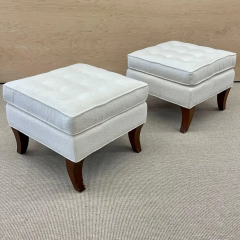 Mid Century Modern American Designer Tufted Ottomans Stools Walnut Boucl  - 2488744