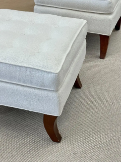 Mid Century Modern American Designer Tufted Ottomans Stools Walnut Boucl  - 2488748