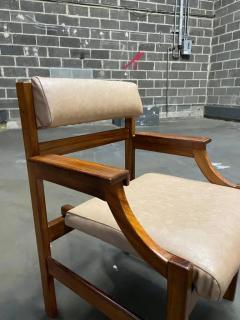 Mid Century Modern Armchair Set in Hardwood Brown Leather 1960 Brazil Plaque - 3184049