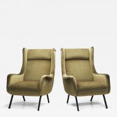 Mid Century Modern Armchairs in Velvet with Black Steel Frames Italy 1960s - 3477550