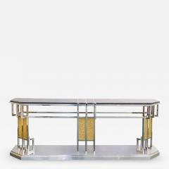Mid Century Modern Art Deco Style Brass Chrome Sideboard Credenzas - 3547059