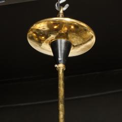 Mid Century Modern Atomic Brass Black Enamel Etched Frosted Glass Chandelier - 2143312