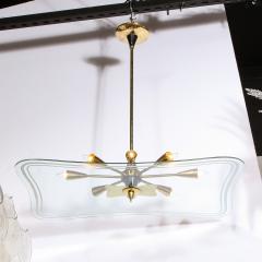 Mid Century Modern Atomic Brass Black Enamel Etched Frosted Glass Chandelier - 2143382