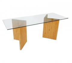Mid Century Modern Bamboo Reed Console Table Sofa Table or Desk with Glass Top - 2508547