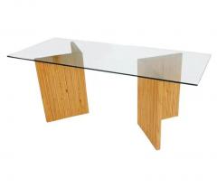 Mid Century Modern Bamboo Reed Console Table Sofa Table or Desk with Glass Top - 2508548