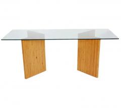 Mid Century Modern Bamboo Reed Console Table Sofa Table or Desk with Glass Top - 2508550