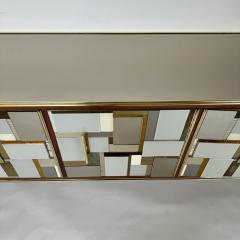 Mid Century Modern Beech Wood Brass Copper Mirrors Murano Art Glass Credenza - 3009404