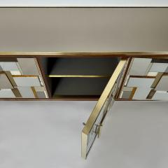 Mid Century Modern Beech Wood Brass Copper Mirrors Murano Art Glass Credenza - 3009405