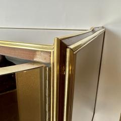 Mid Century Modern Beech Wood Brass Copper Mirrors Murano Art Glass Credenza - 3009407