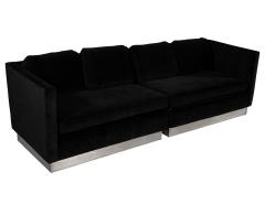 Mid Century Modern Black Velvet Lounge Sofa Two Piece Set - 1993917