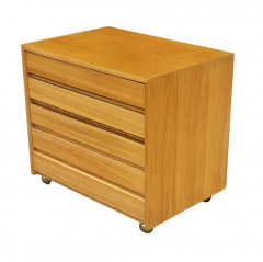 Mid Century Modern Blond Wood Cabinet or Night Stand with Drawers Casters - 2592059